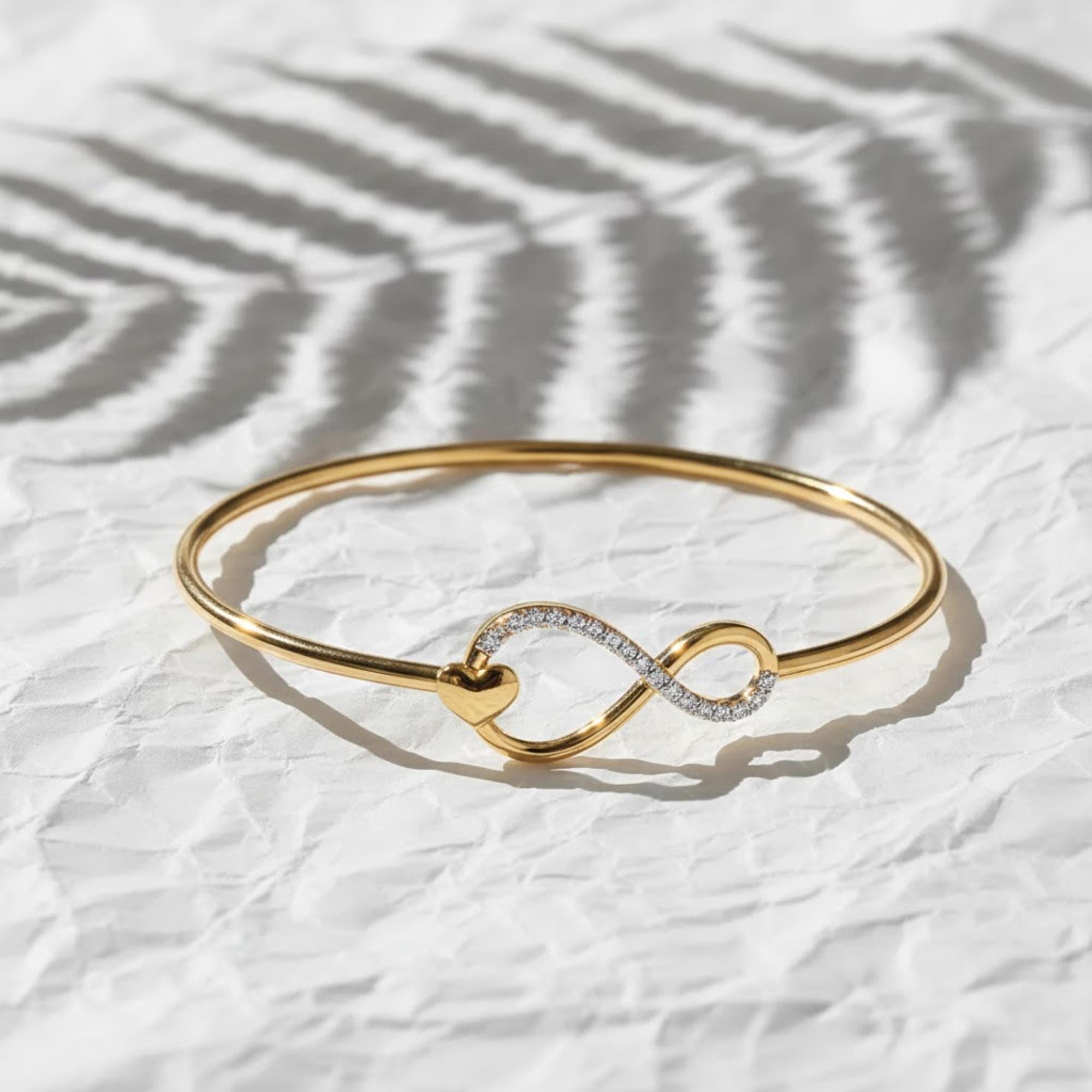 14K Gold Diamond Heart Bracelet, Handmade Lab Grown Diamond Infinity Bangle, Valentine's Gift