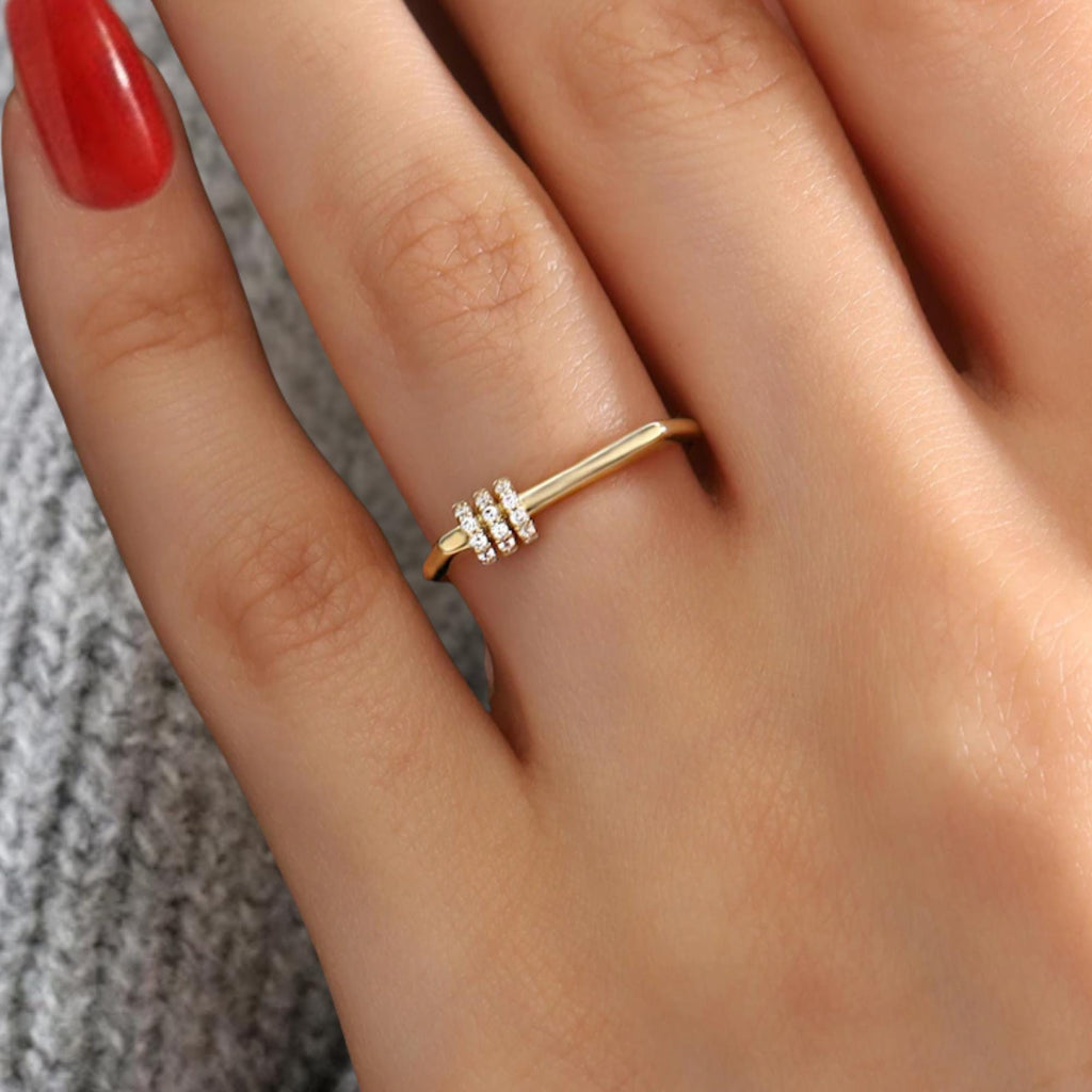 14K Solid Gold Diamond Bar Ring, Small Rectangle Signet Ring With Lab Grown Diamond
