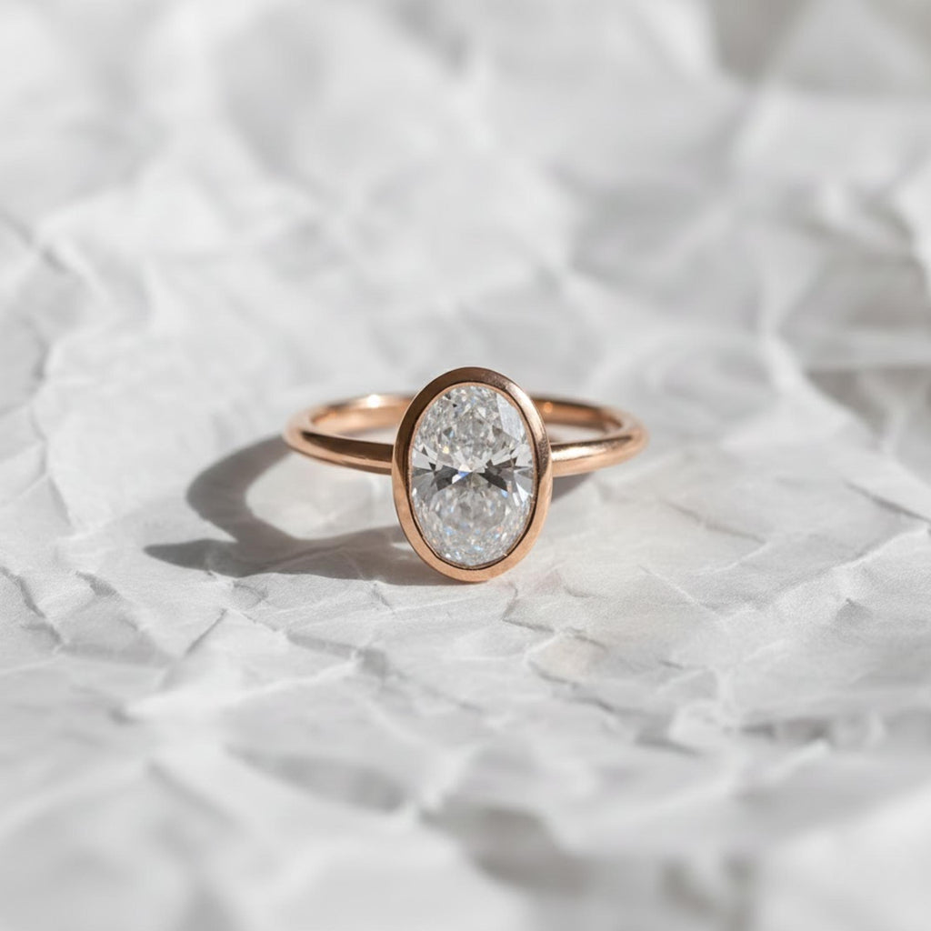 2 Carat IGI Certified Oval Cut Lab Grown Diamond Bezel Set Solitaire Engagement Ring 14K Yellow Gold