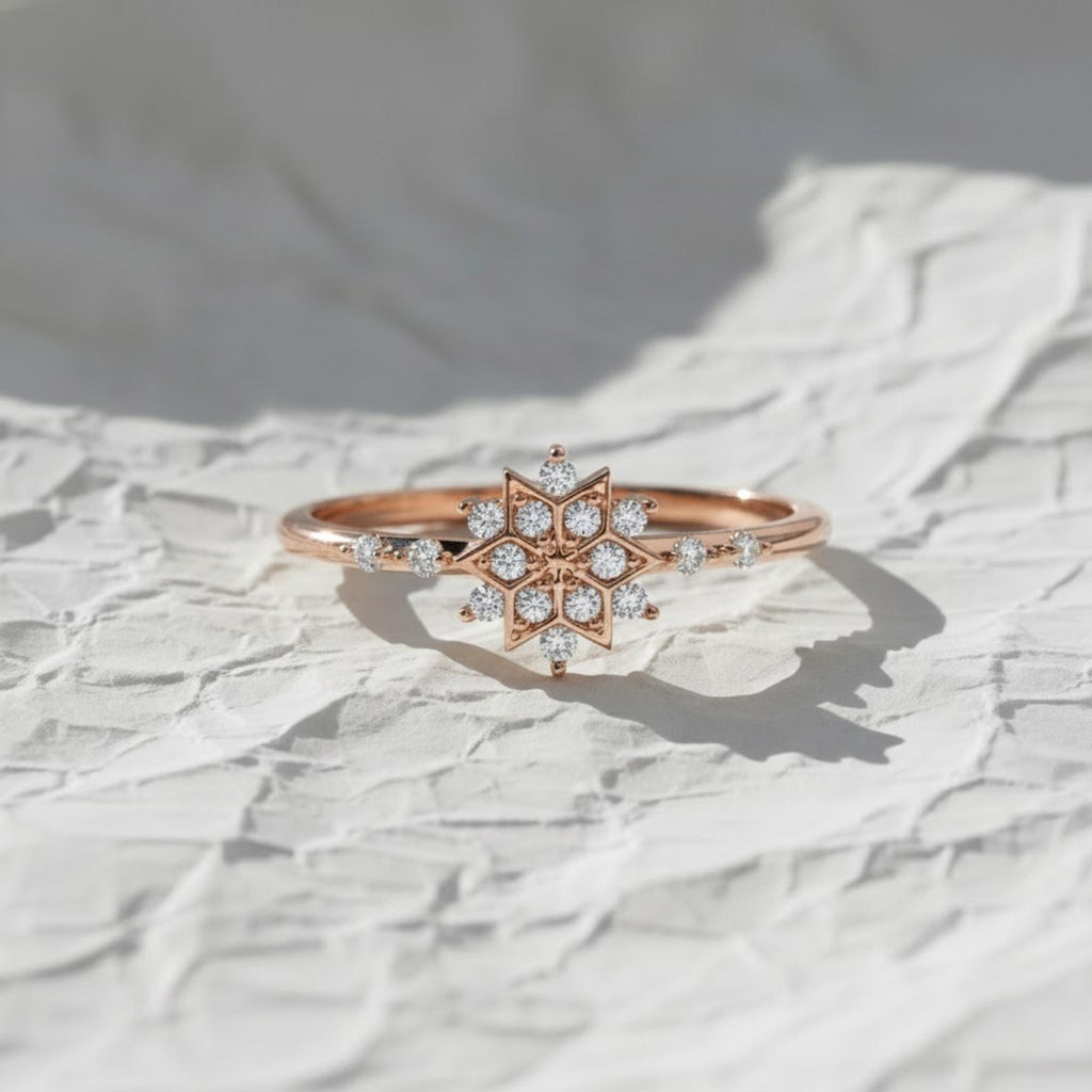 14K Gold Lab Grown Diamond Snowflake Ring