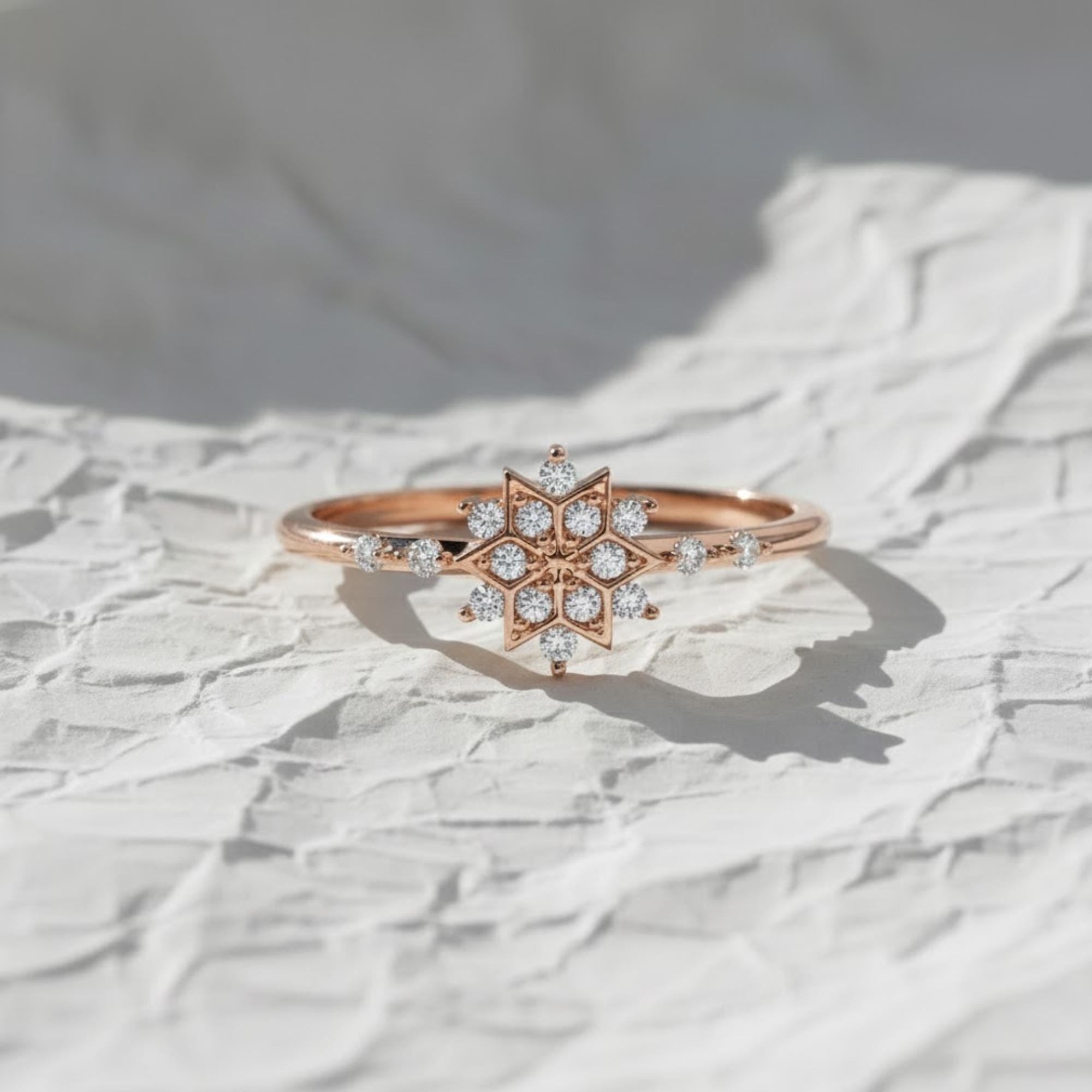 14K Gold Lab Grown Diamond Snowflake Ring