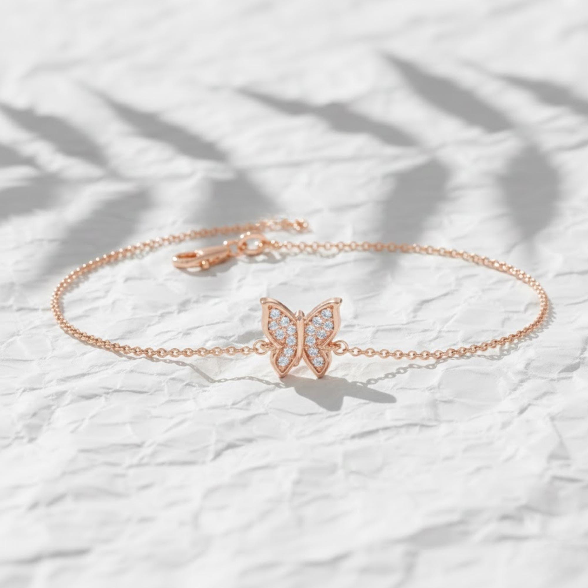 14K Gold Diamond Lab Grown Butterfly Bracelet, Everyday Fine Jewelry Gift