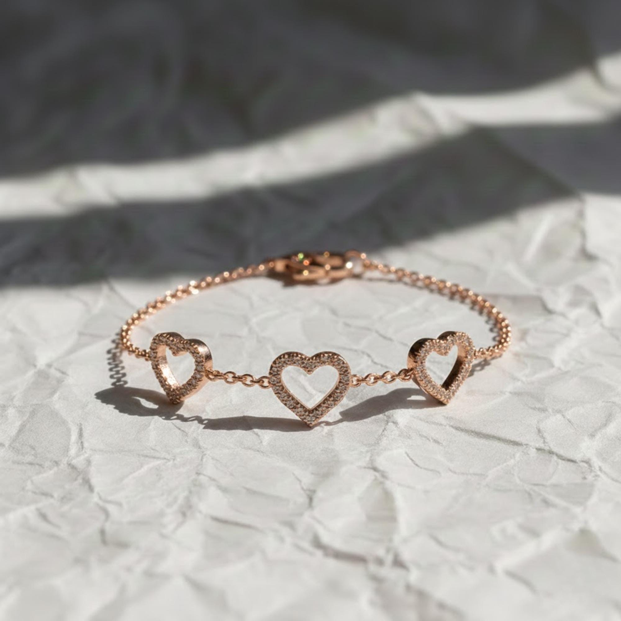 Tiny Lab Grown Diamond Heart Bracelet / Mini Diamond Heart Bracelet in 14K Gold