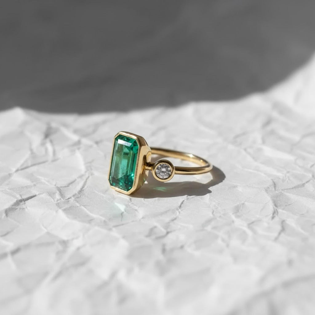 14K Gold Emerald Engagement Ring, May Birthstone Ring