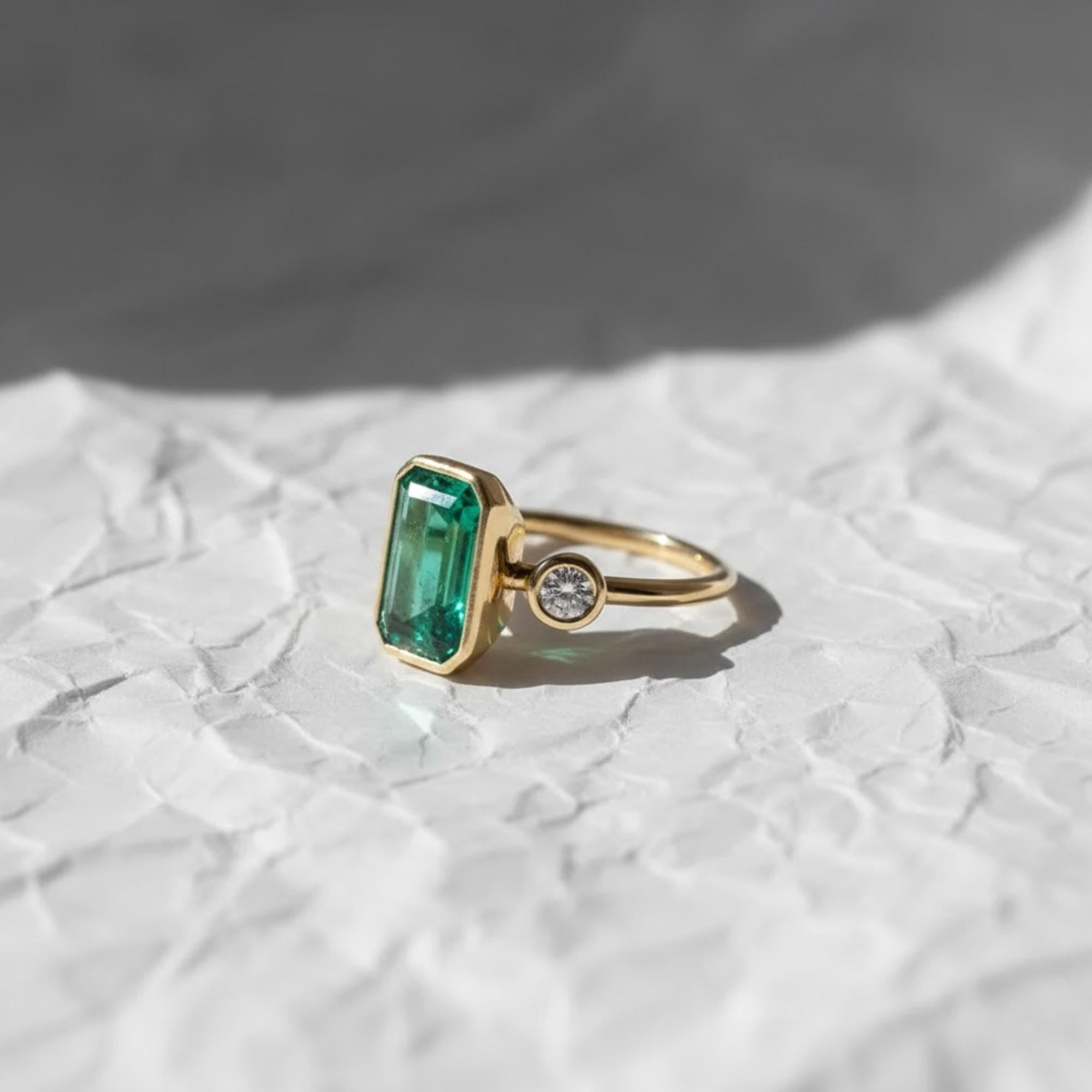14K Gold Emerald Engagement Ring, May Birthstone Ring
