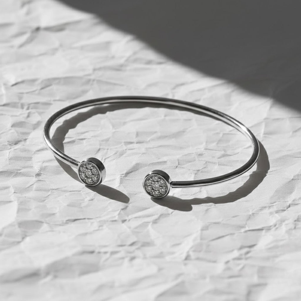 14K Gold Diamond Bangle, Genuine Lab grown Diamond Open Cuff Bracelet
