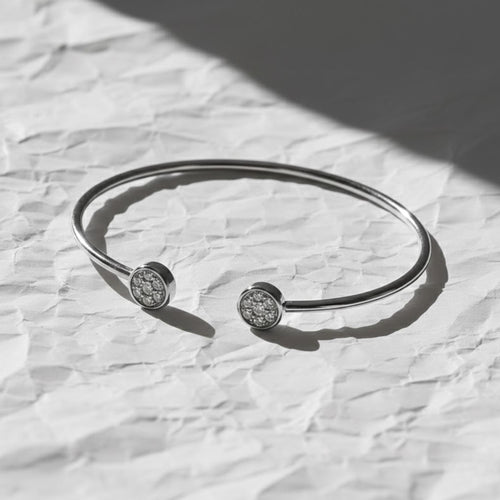14K Gold Diamond Bangle, Genuine Lab grown Diamond Open Cuff Bracelet