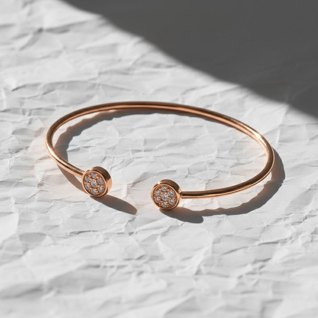14K Gold Diamond Bangle, Genuine Lab grown Diamond Open Cuff Bracelet