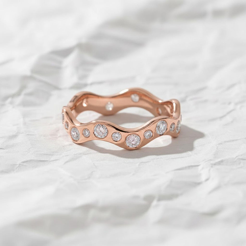 Stacking Gold Ring, 14k Solid Gold Wave Ring, Curved Stacking lab diamond Gold Band, Minimalist Wavy Ring, Modern Fine Jewelry Gift for Her