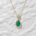 14k Solid Gold Birthstone Pendant / Pear Shape Emerald and lab grown diamond Halo Necklace / Personalized Gift For Mom / Custom Made Gift