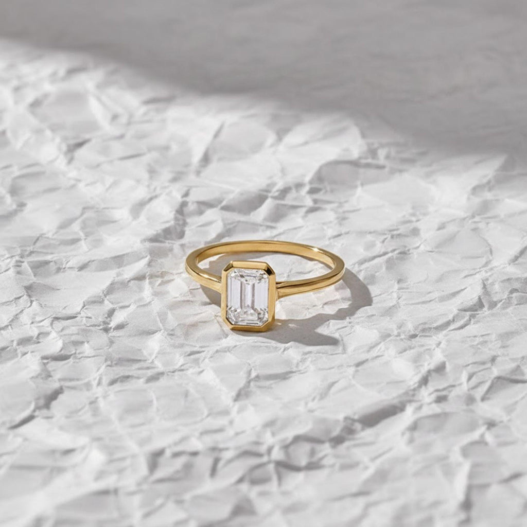 14K Gold Lab Grown Diamond Bezel Set Engagement Ring, Gift for Her