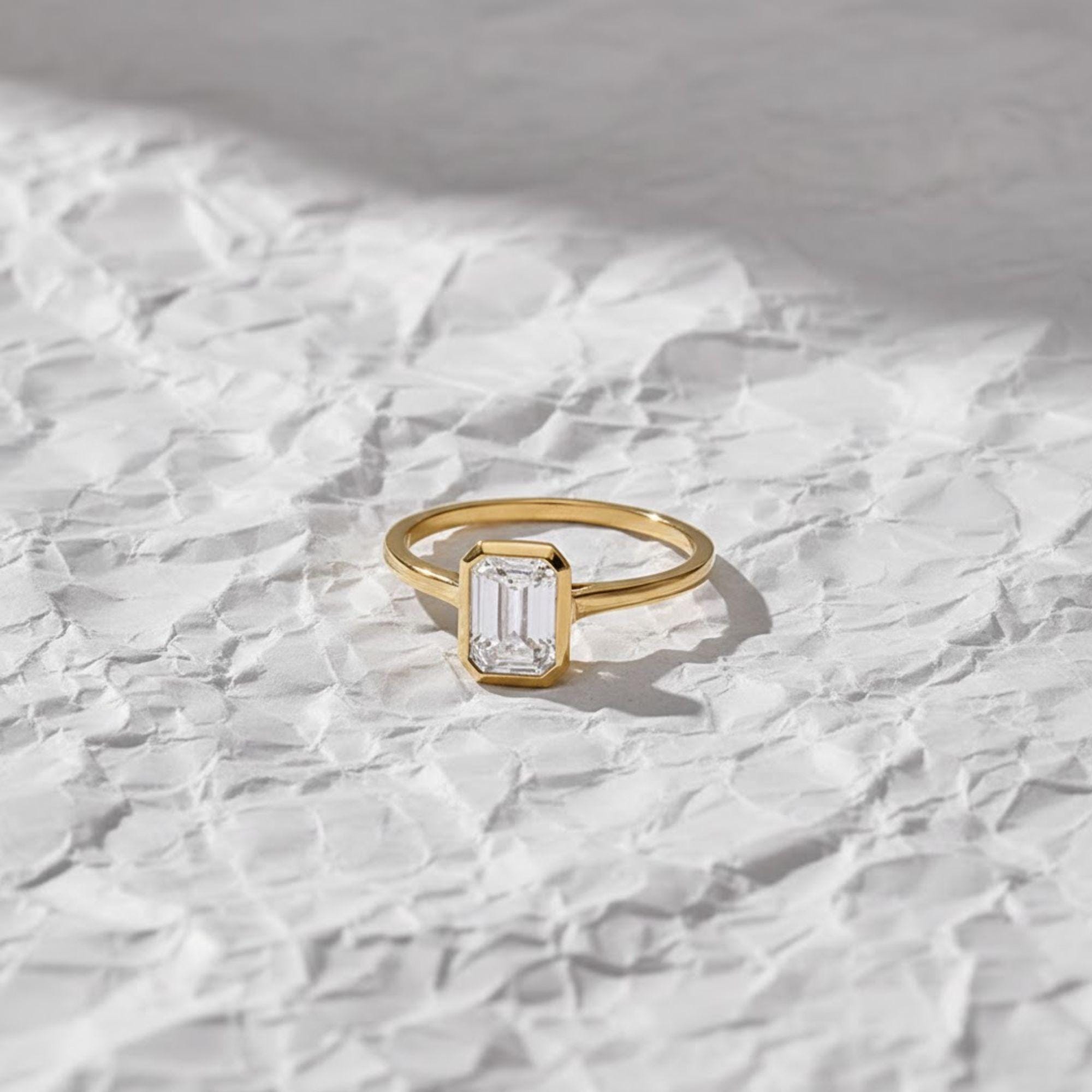 14K Gold Lab Grown Diamond Bezel Set Engagement Ring, Gift for Her