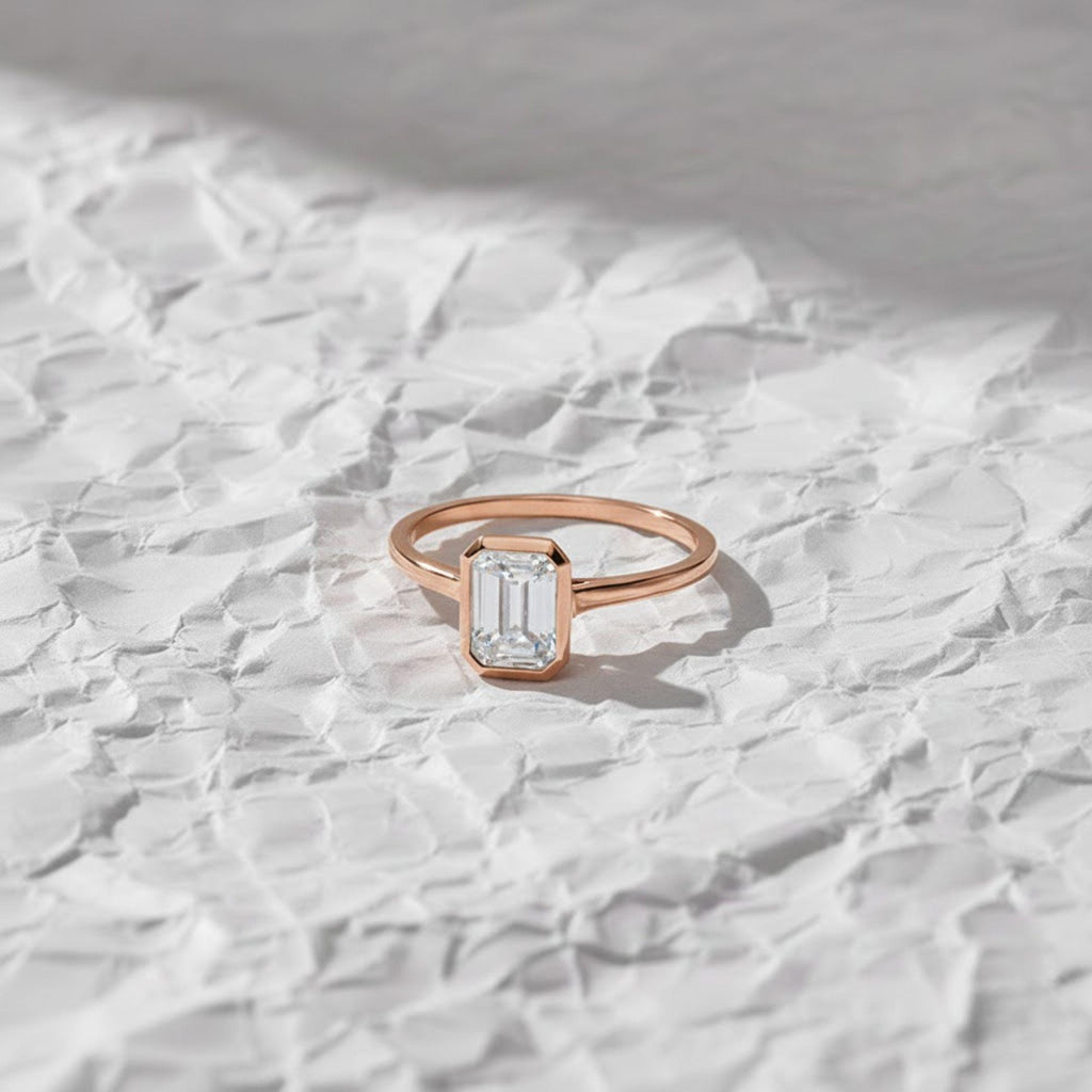 14K Gold Lab Grown Diamond Bezel Set Engagement Ring, Gift for Her