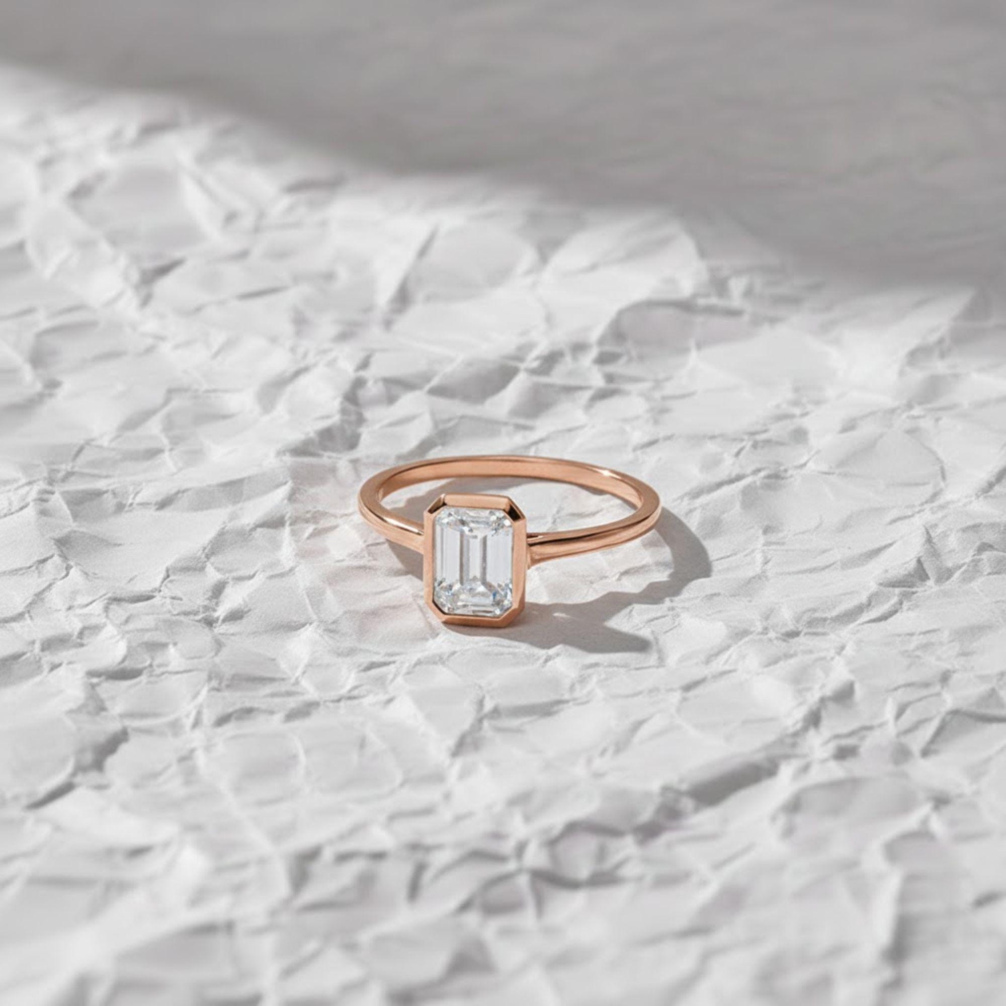 14K Gold Lab Grown Diamond Bezel Set Engagement Ring, Gift for Her