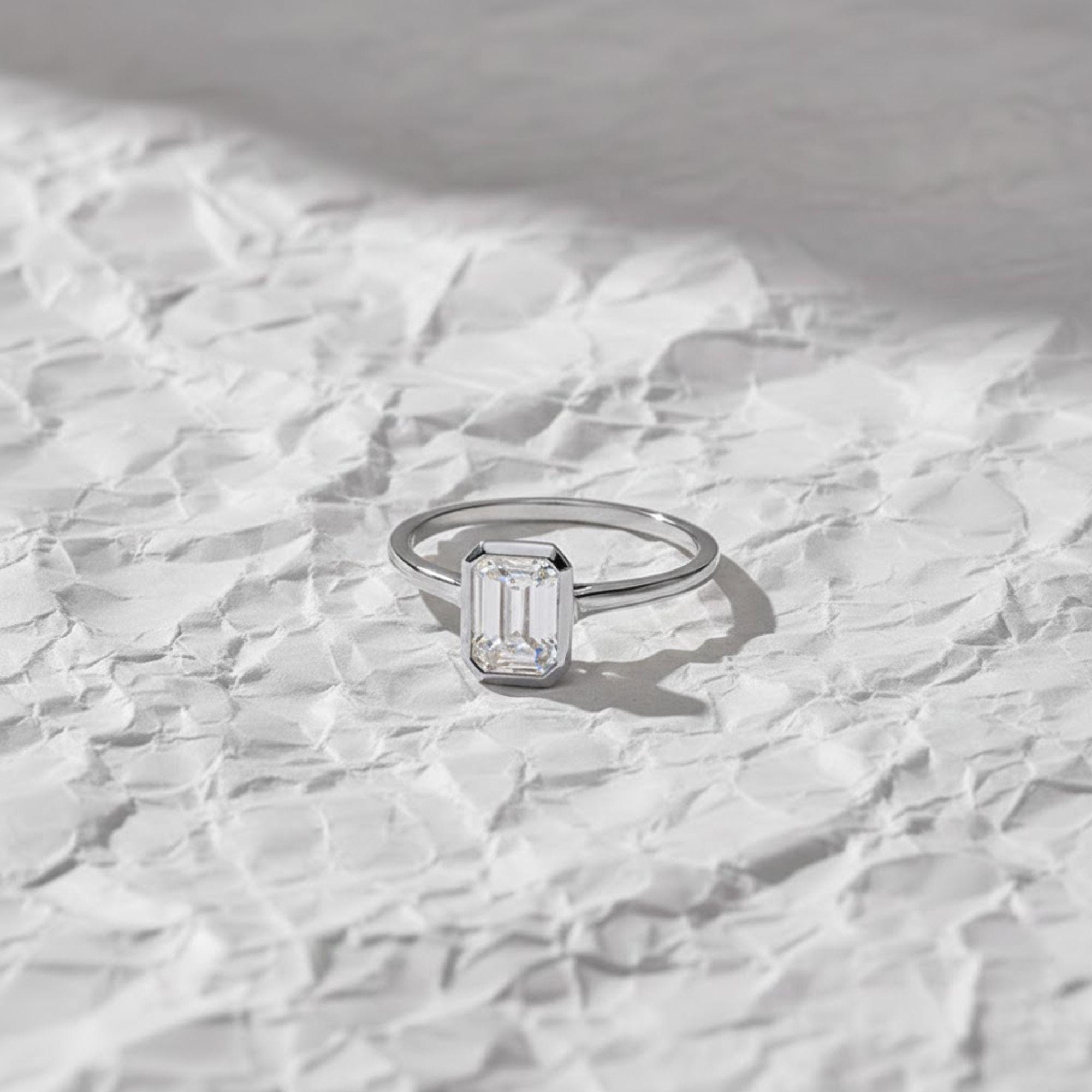14K Gold Lab Grown Diamond Bezel Set Engagement Ring, Gift for Her