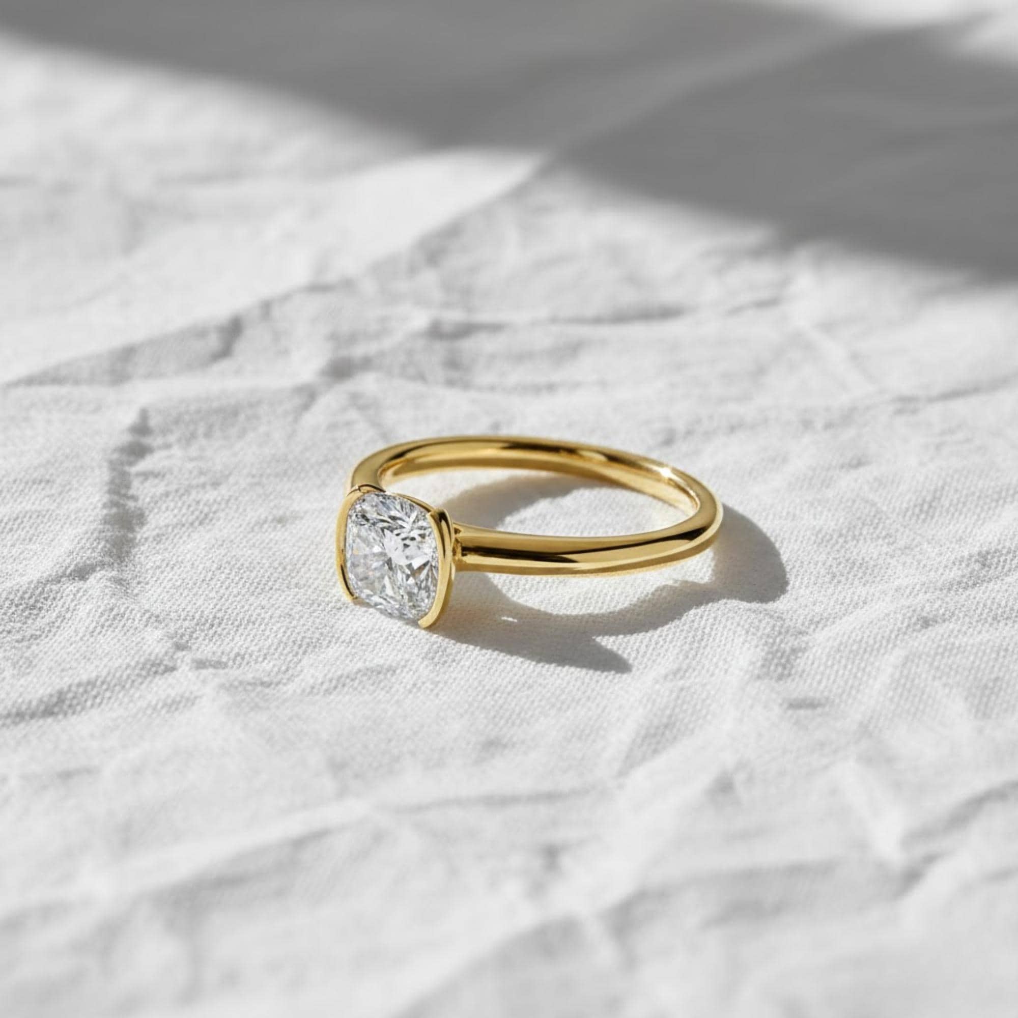 1 Carat Cushion Cut Lab Grown Diamond Ring, 14K Gold Solitaire Engagement Ring