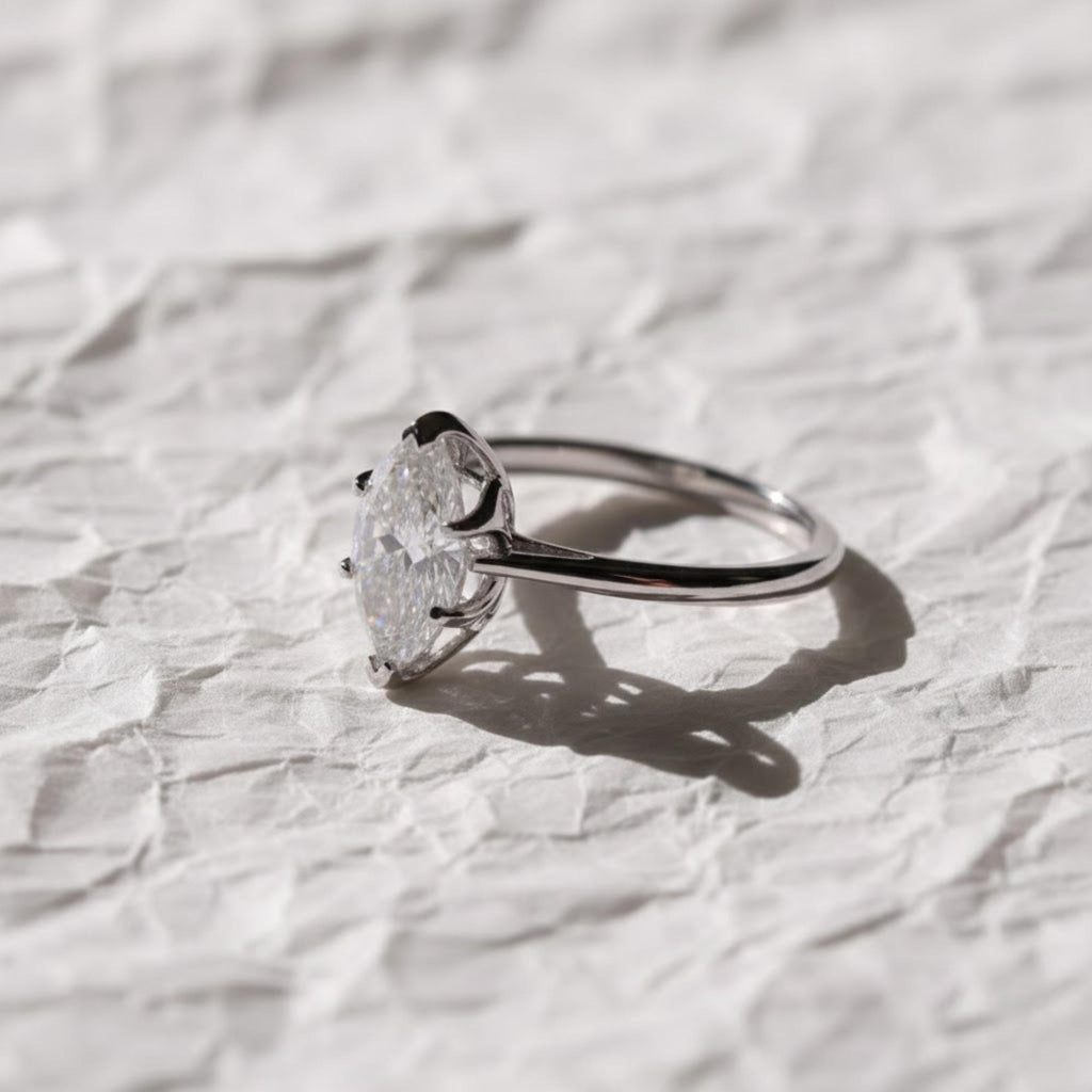 14K Solid Gold Lab GRown Diamond With Vintage Tulip Floral Ring, Anniversary Gift For Her