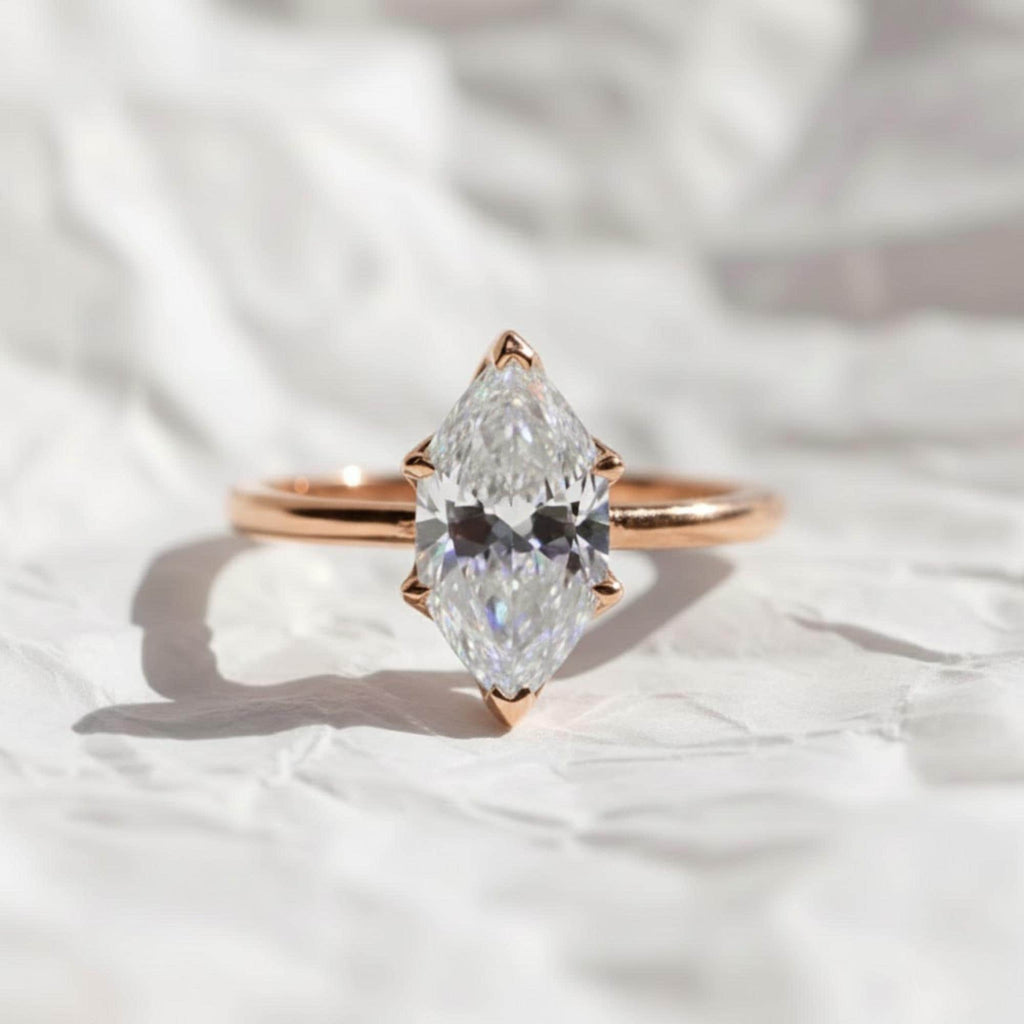 14K Solid Gold Lab GRown Diamond With Vintage Tulip Floral Ring, Anniversary Gift For Her