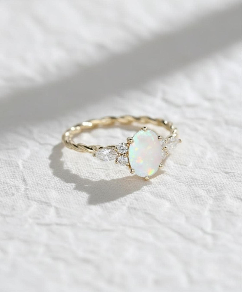 Oval Opal engagement ring 14K gold engagement ring vintage engagement ring