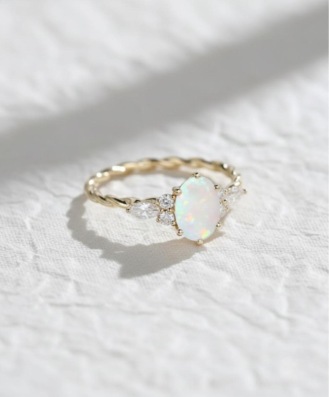 Oval Opal engagement ring 14K gold engagement ring vintage engagement ring