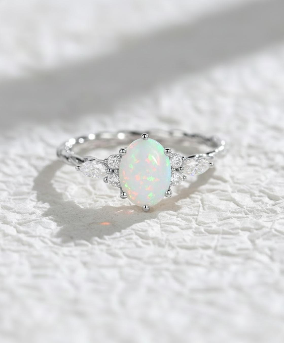 Oval Opal engagement ring 14K gold engagement ring vintage engagement ring