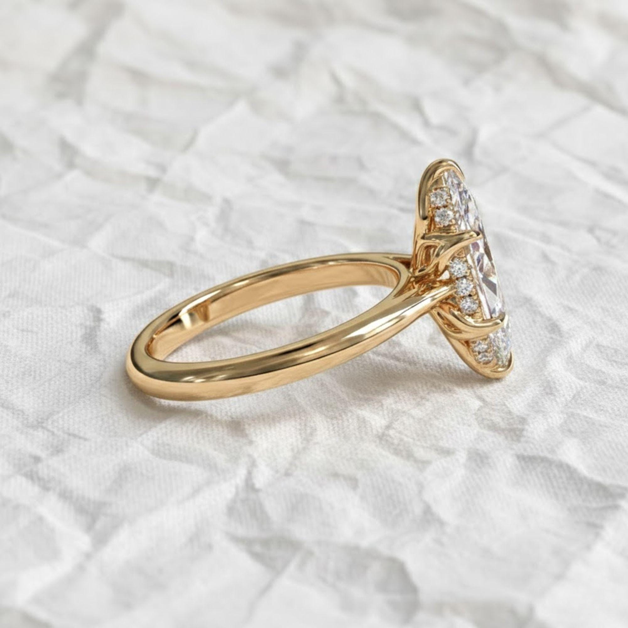 2.0 CT Marquise Cut Lab Grown Diamond Hidden Halo Engagement Ring, IGI Certified Proposal Ring in 14K Solid Gold
