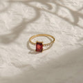 14K Solid Gold Emerald Shape Garnet Ring with Round Diamond, January Birthstone Ring, Birthday Gift Women