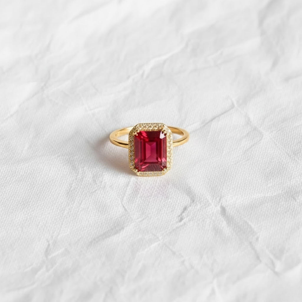 Lab Red Ruby Engagement Ring 3ct Emerald Cut Vintage Rose Gold Engagement Cluster Ring Lab Grown  Bridal Ring Promise Ring Anniversary