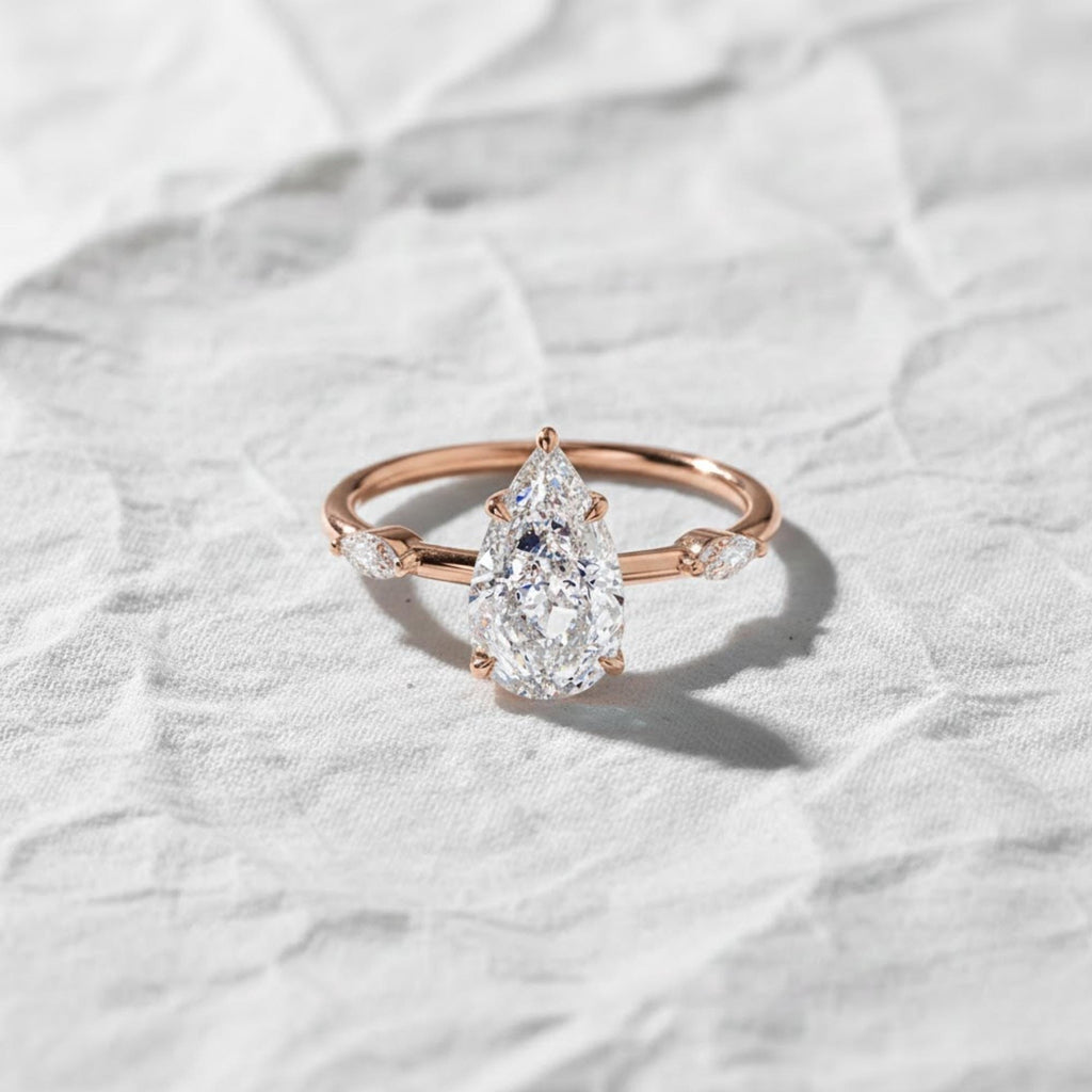 Pear Cut IGI Certified Lab Grown Diamond 14K Solitaire Engagement Ring With Hidden Halo Fine Jewelry for Women