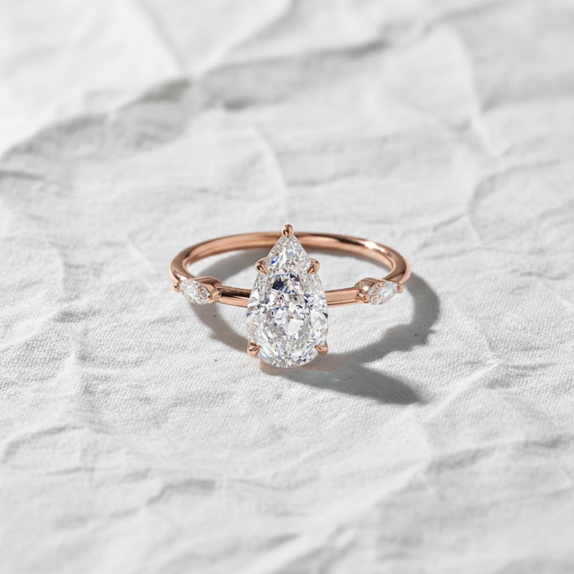 Pear Cut IGI Certified Lab Grown Diamond 14K Solitaire Engagement Ring With Hidden Halo Fine Jewelry for Women