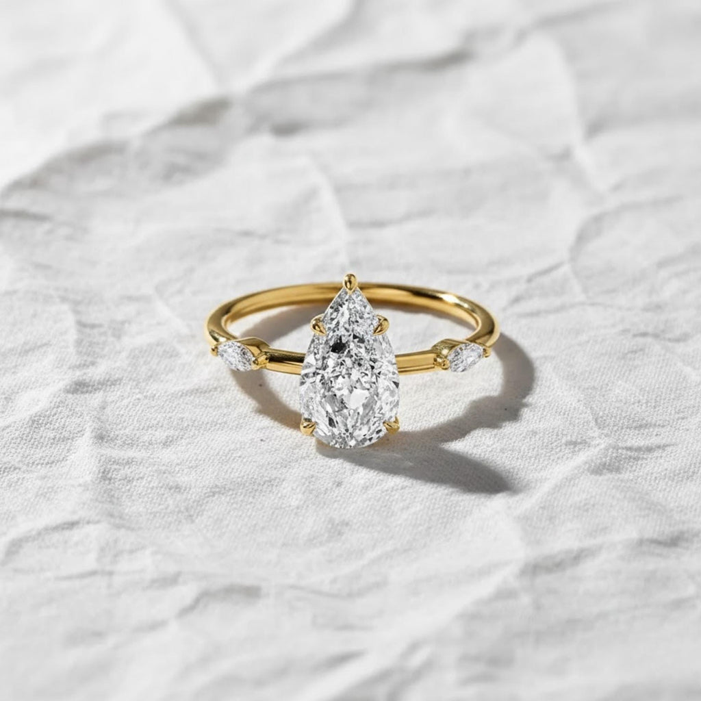 Pear Cut IGI Certified Lab Grown Diamond 14K Solitaire Engagement Ring With Hidden Halo Fine Jewelry for Women