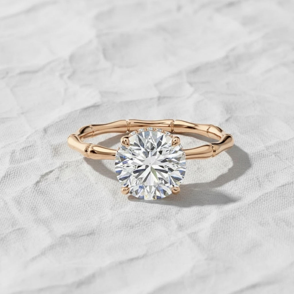 1 Carat F VS1 Round Brilliant Lab Grown Diamond Engagement Ring With Hidden Halo in 14K Gold