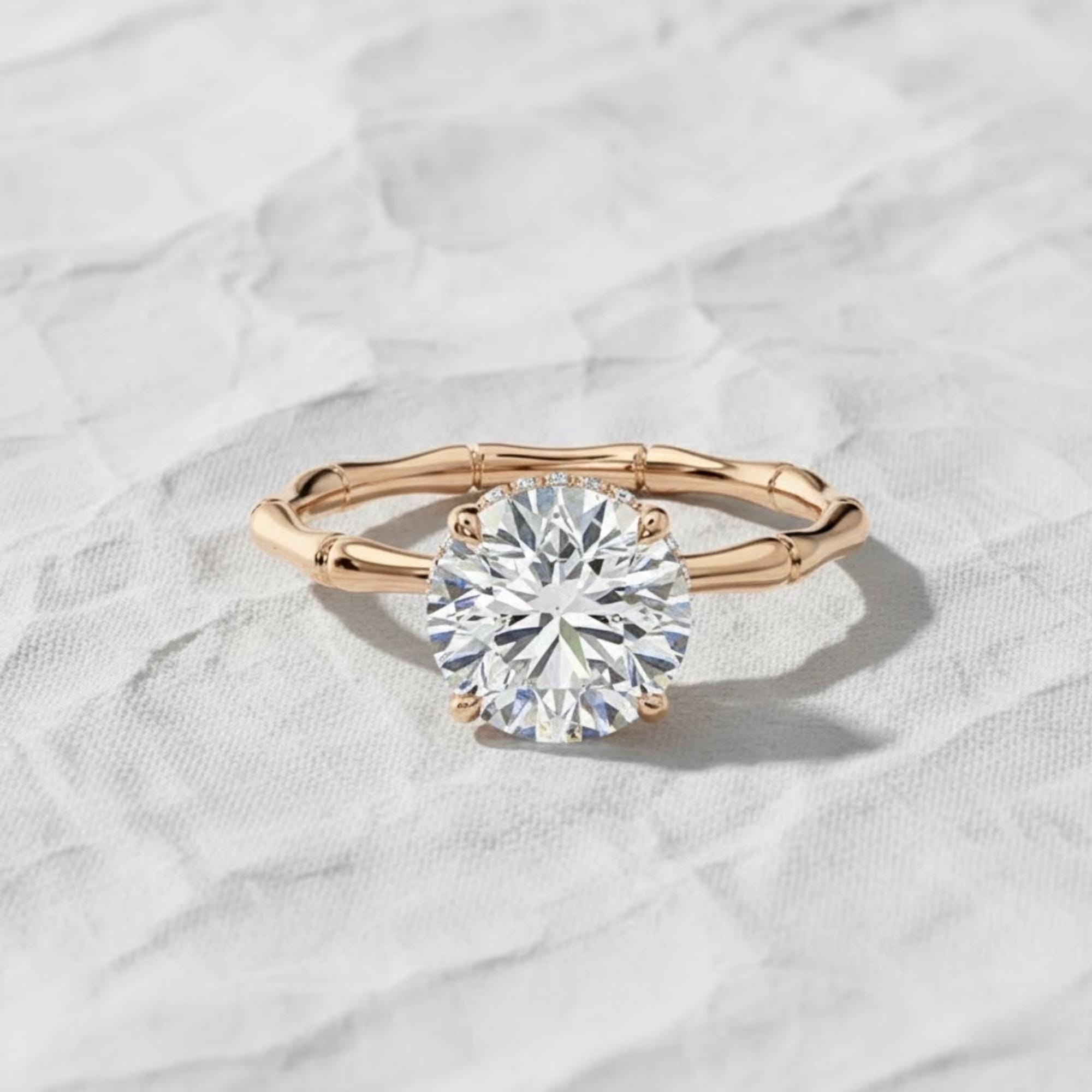 1 Carat F VS1 Round Brilliant Lab Grown Diamond Engagement Ring With Hidden Halo in 14K Gold