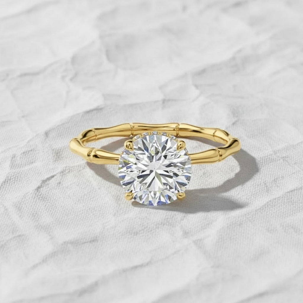 1 Carat F VS1 Round Brilliant Lab Grown Diamond Engagement Ring With Hidden Halo in 14K Gold