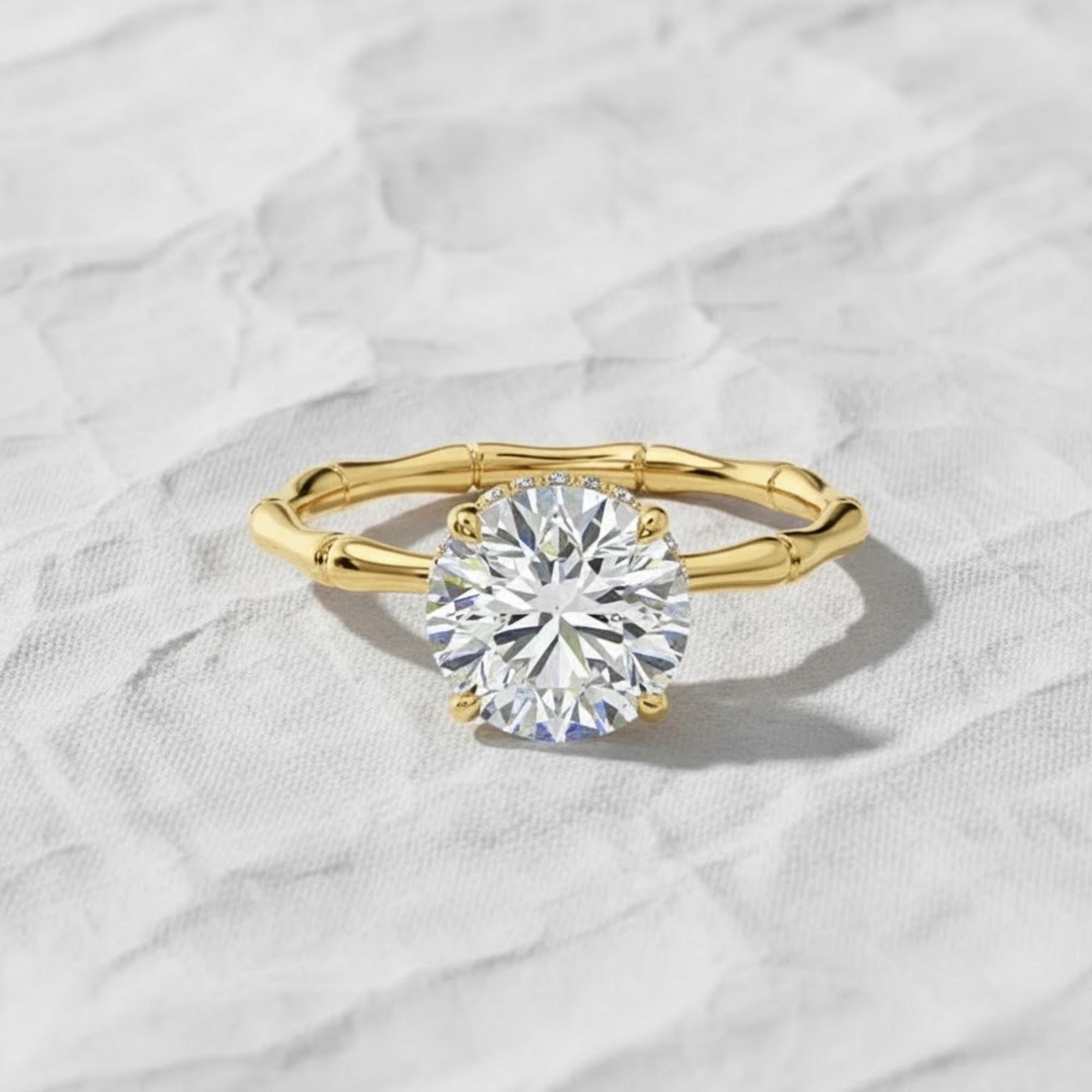 1 Carat F VS1 Round Brilliant Lab Grown Diamond Engagement Ring With Hidden Halo in 14K Gold