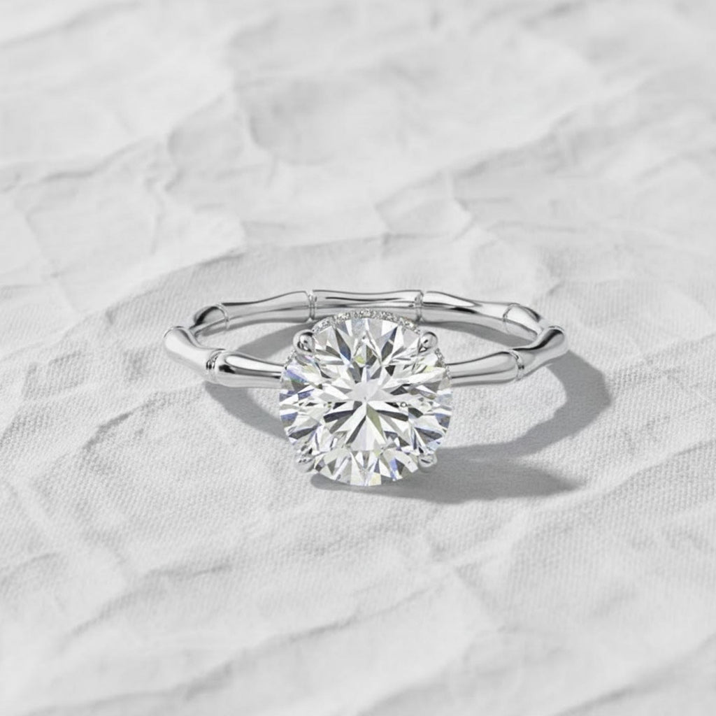 1 Carat F VS1 Round Brilliant Lab Grown Diamond Engagement Ring With Hidden Halo in 14K Gold