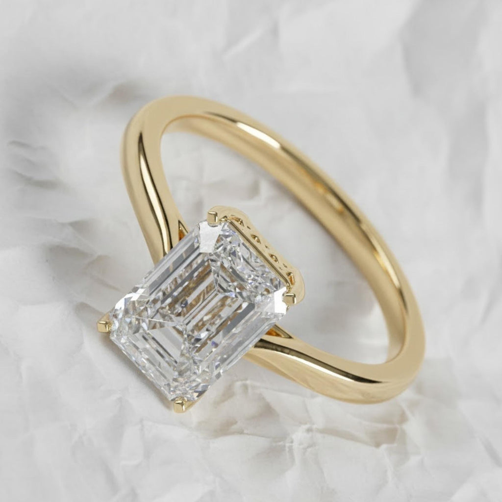 14K Solid Gold Certified Emerald Cut Lab Diamond Solitaire Engagement Ring