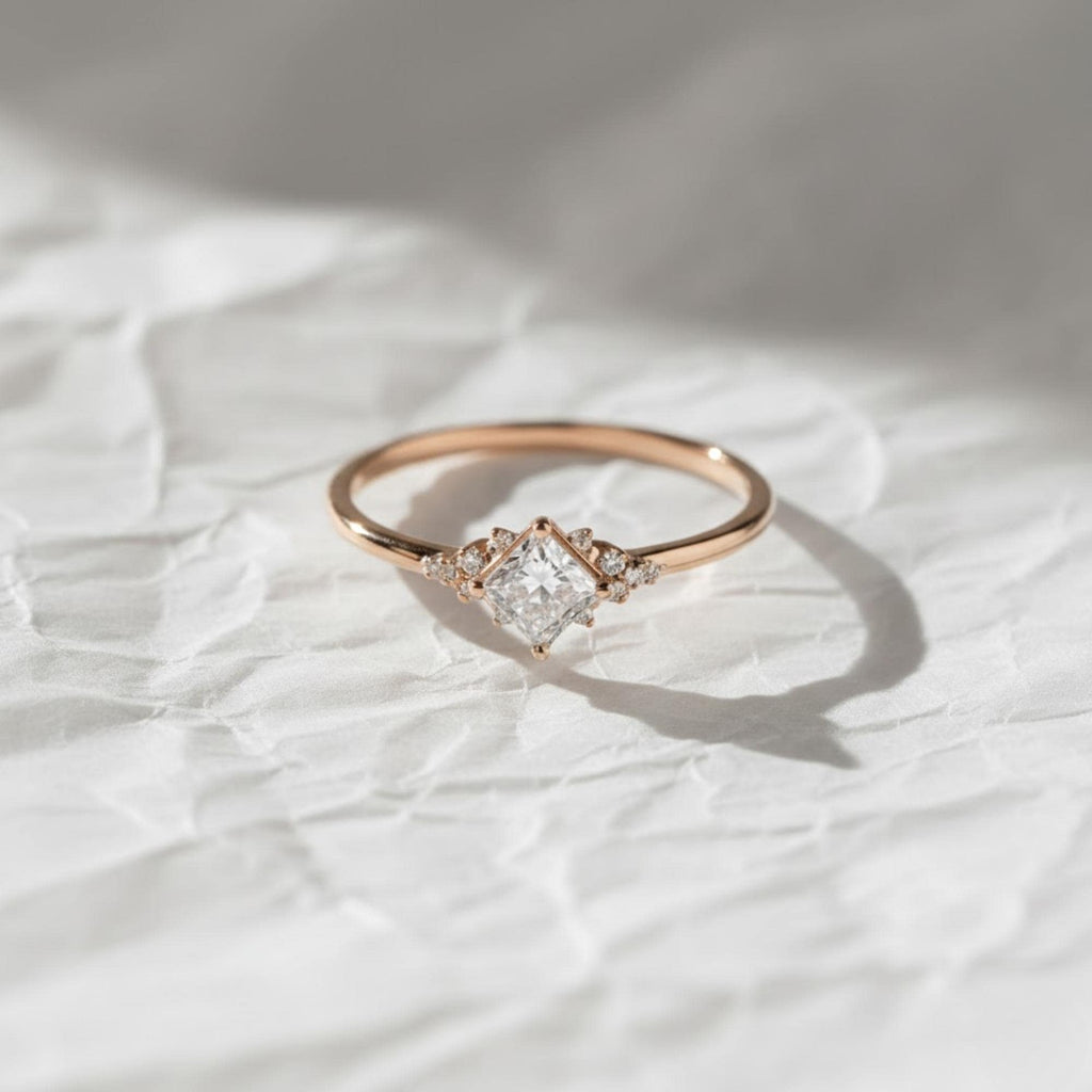 Unique Engagement Ring Princess Cut Lab Diamond Ring, Square Engagement Ring