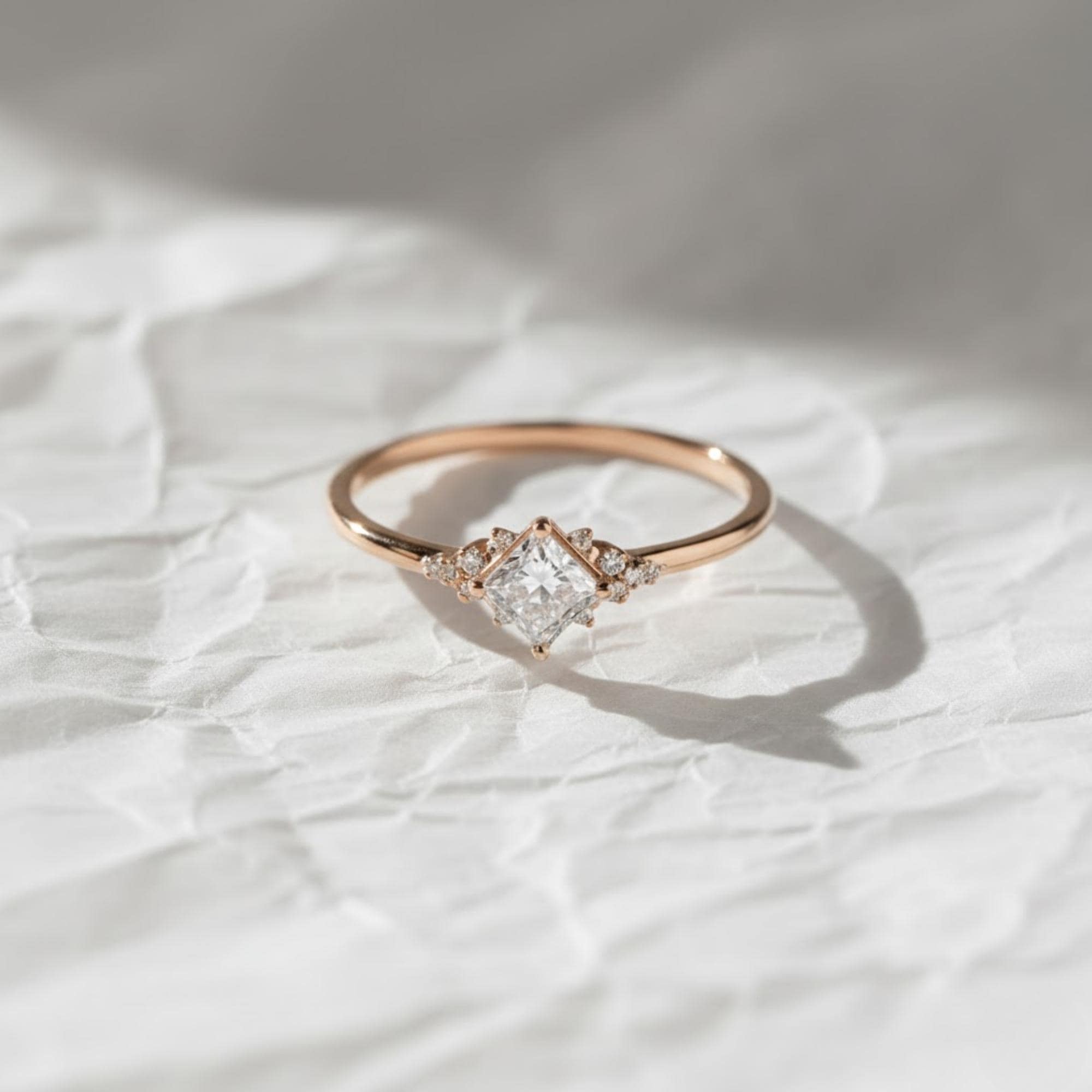 Unique Engagement Ring Princess Cut Lab Diamond Ring, Square Engagement Ring