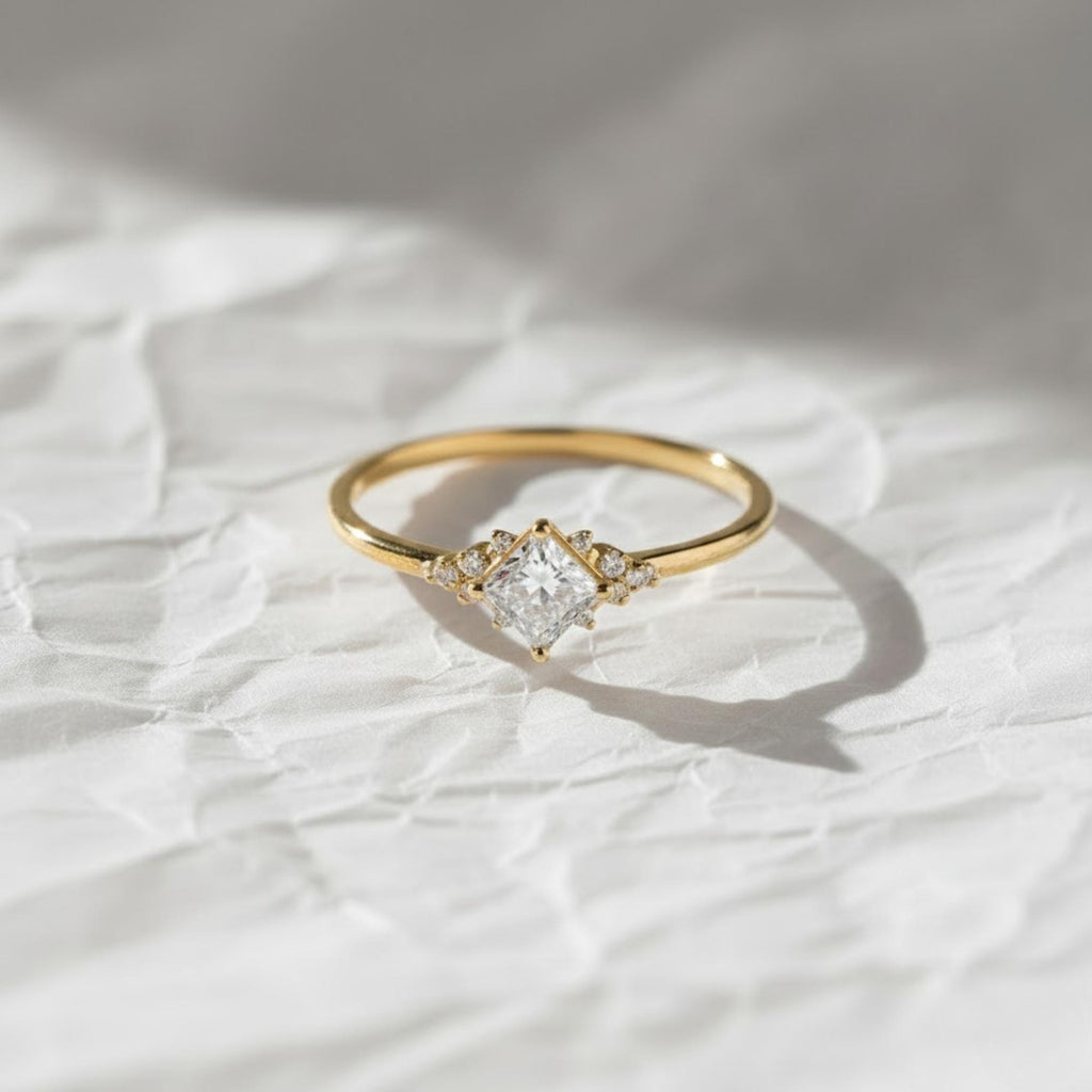 Unique Engagement Ring Princess Cut Lab Diamond Ring, Square Engagement Ring