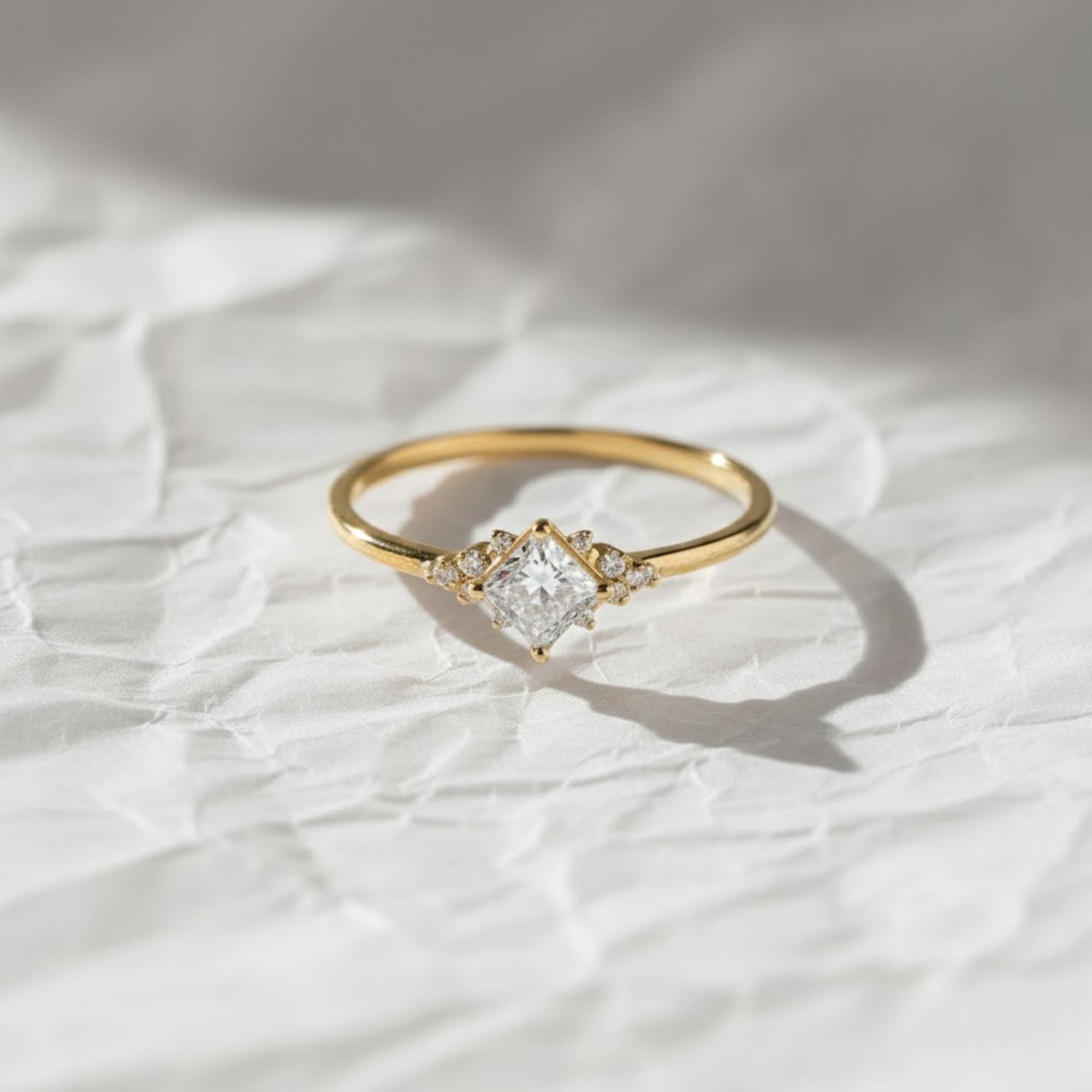 Unique Engagement Ring Princess Cut Lab Diamond Ring, Square Engagement Ring