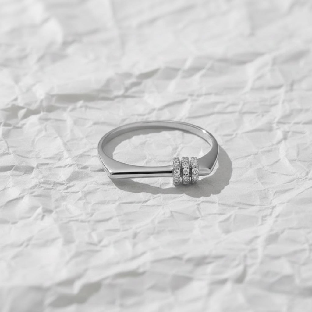 14K Solid Gold Diamond Bar Ring, Small Rectangle Signet Ring With Lab Grown Diamond