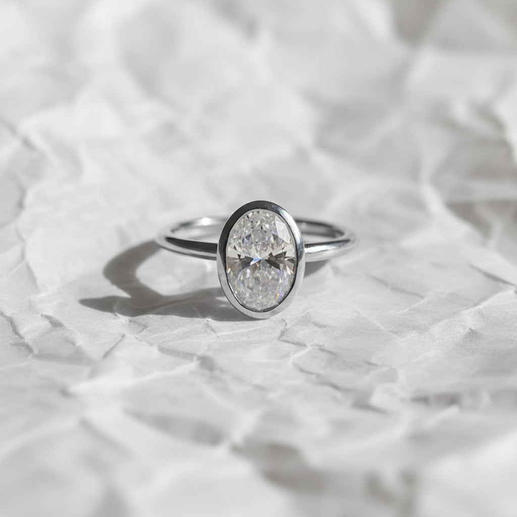 2 Carat IGI Certified Oval Cut Lab Grown Diamond Bezel Set Solitaire Engagement Ring 14K Yellow Gold