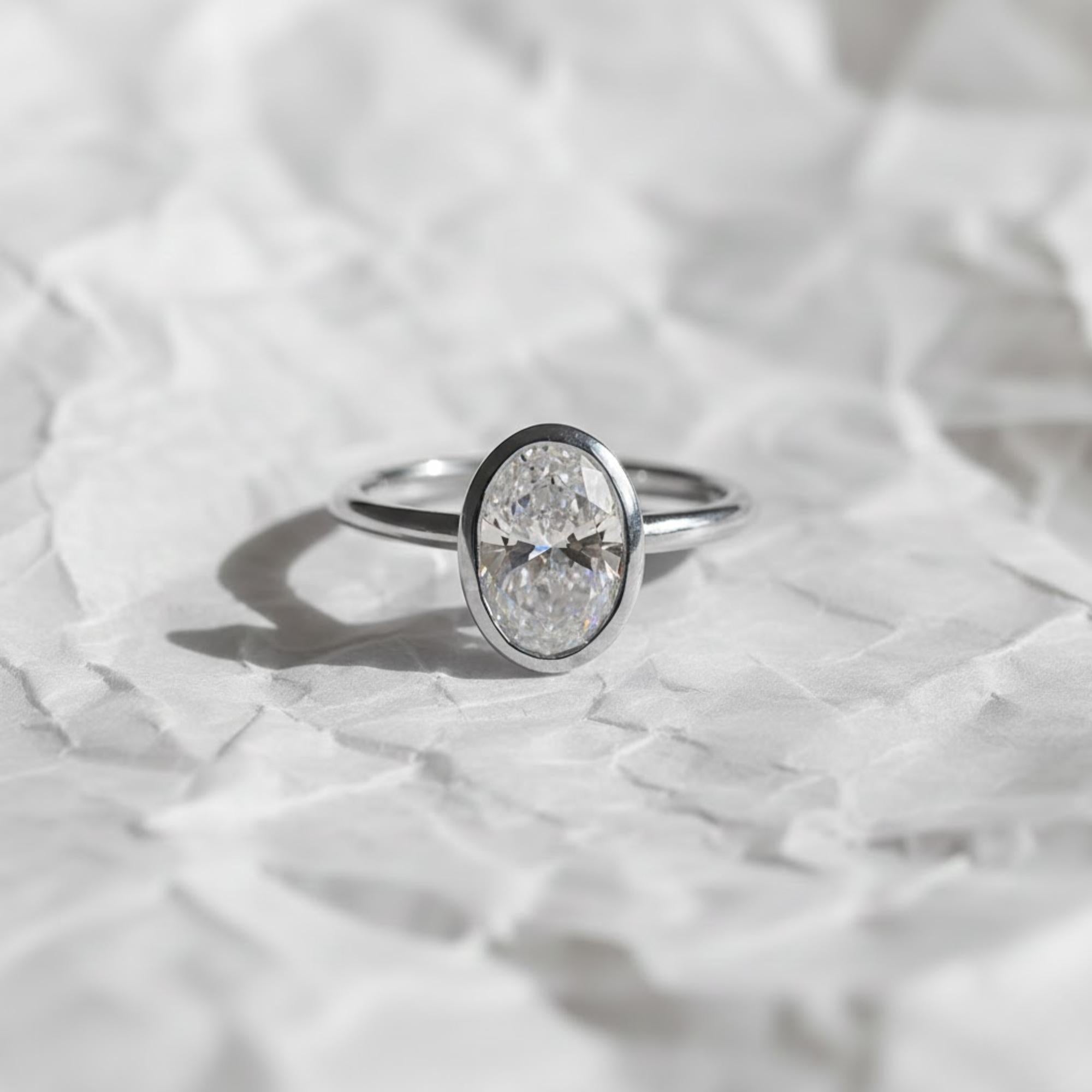 2 Carat IGI Certified Oval Cut Lab Grown Diamond Bezel Set Solitaire Engagement Ring 14K Yellow Gold