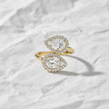 14K Cross Over Pear Shaped Halo Setting Lab Grown Diamond Ring, Two Stone Statement Ring, Birthday Gift