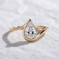 Pear Cut Lab Grown Diamond Engagement Ring, Half Bezel Wedding Ring for Women