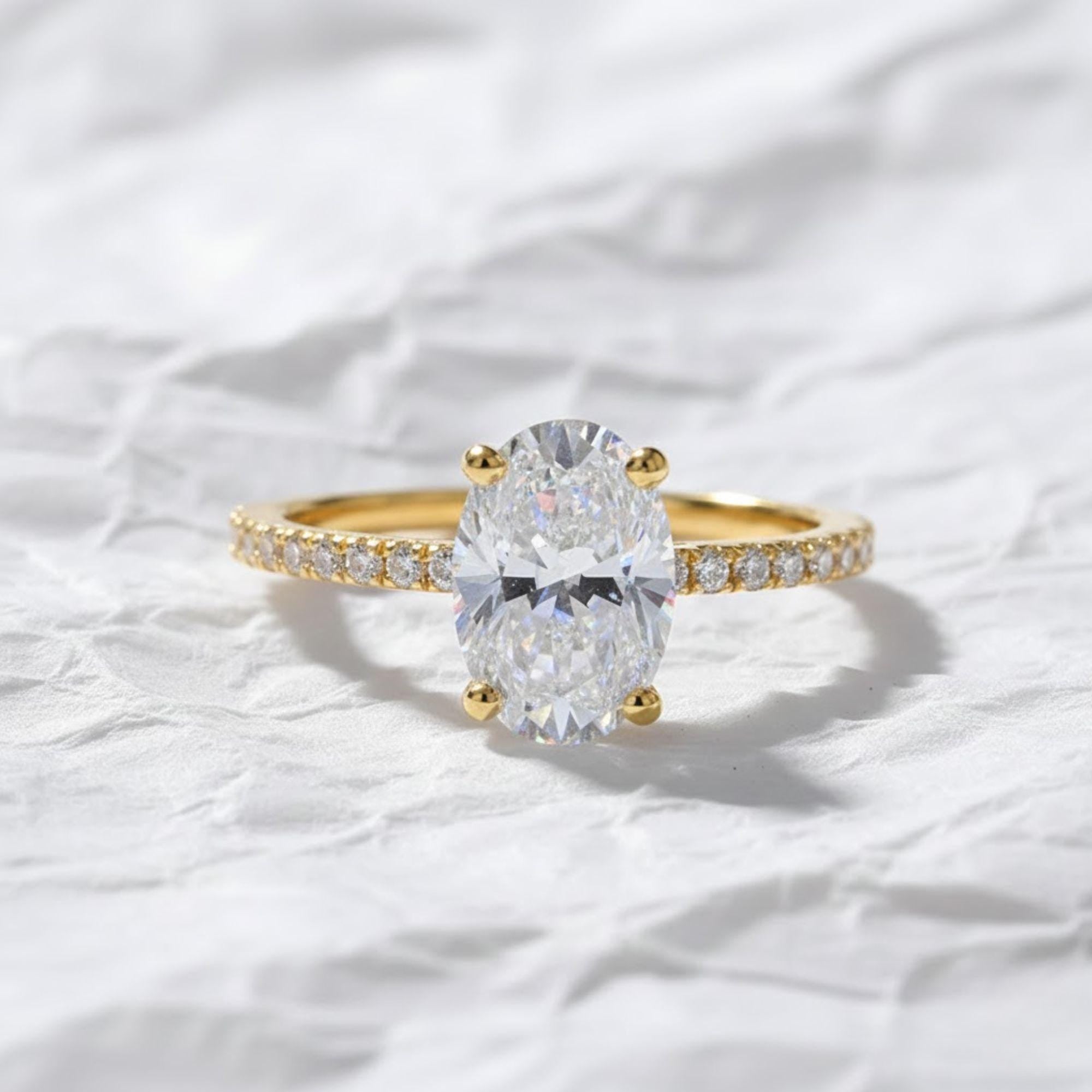 1.50 Carat Oval Lab Grown Diamond Engagement Ring: Hidden Halo, IGI Certified