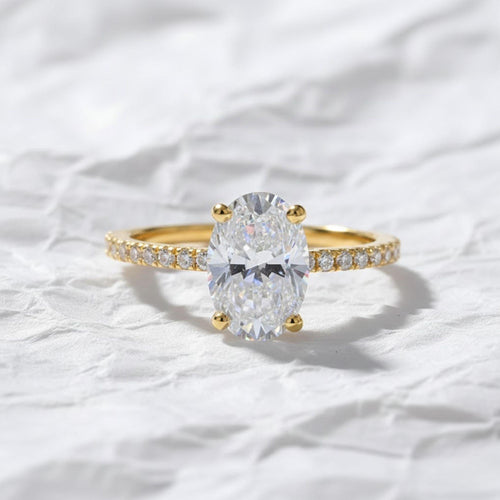 1.50 Carat Oval Lab Grown Diamond Engagement Ring: Hidden Halo, IGI Certified