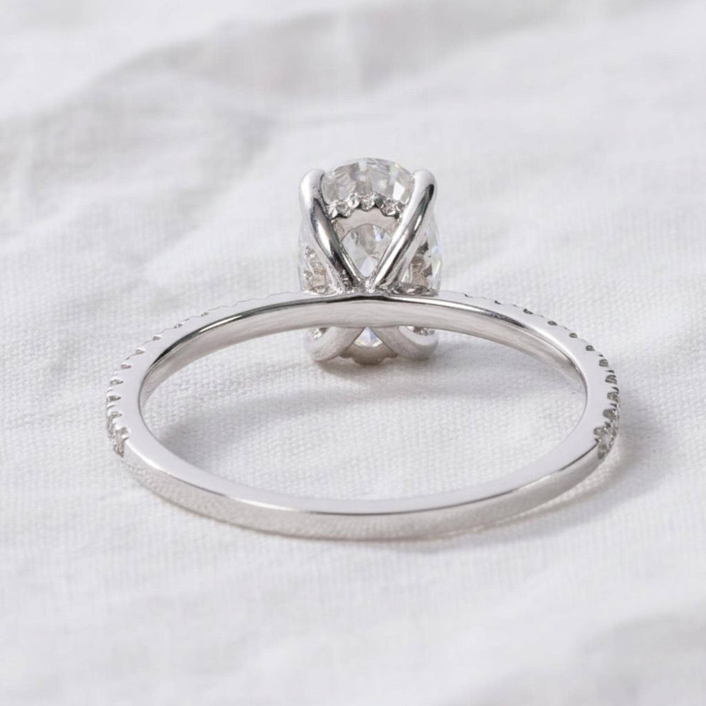1.50 Carat Oval Lab Grown Diamond Engagement Ring: Hidden Halo, IGI Certified