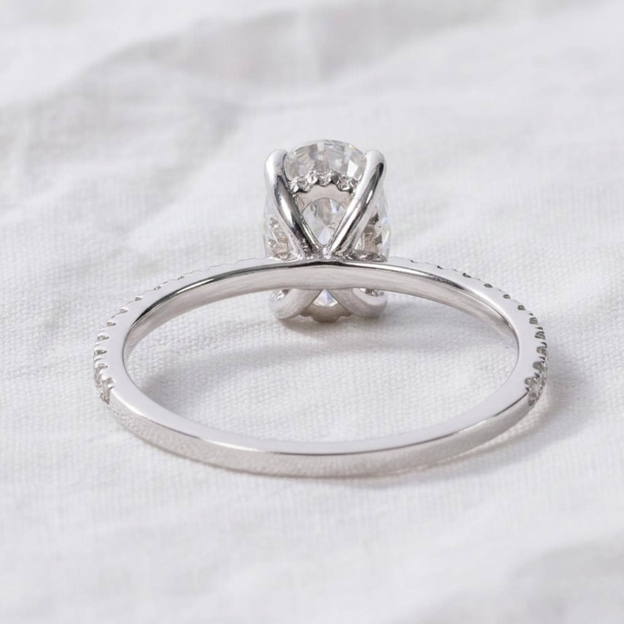 1.50 Carat Oval Lab Grown Diamond Engagement Ring: Hidden Halo, IGI Certified